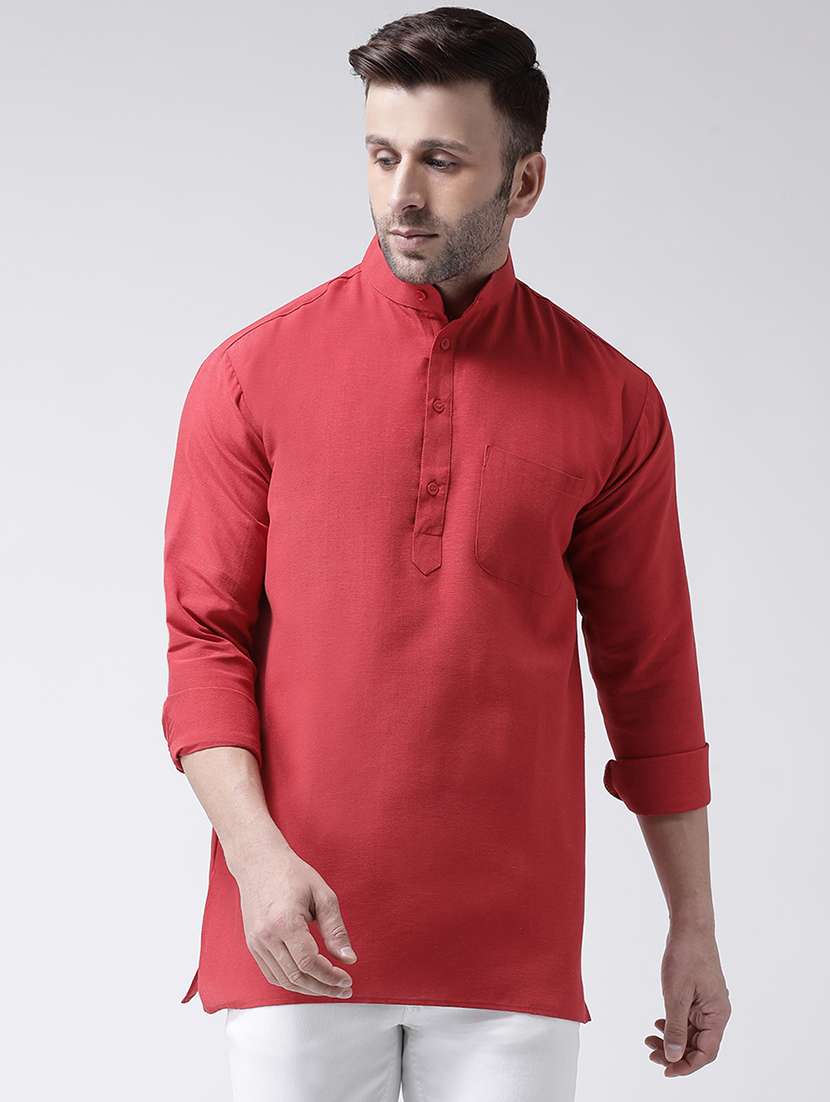 red solid short kurta