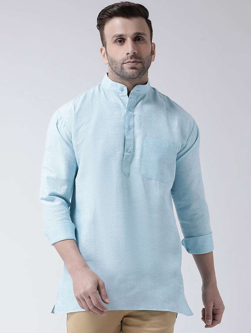 blue solid short kurta