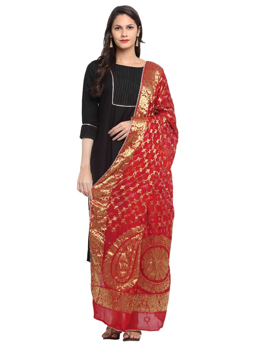 red silk blend dupatta