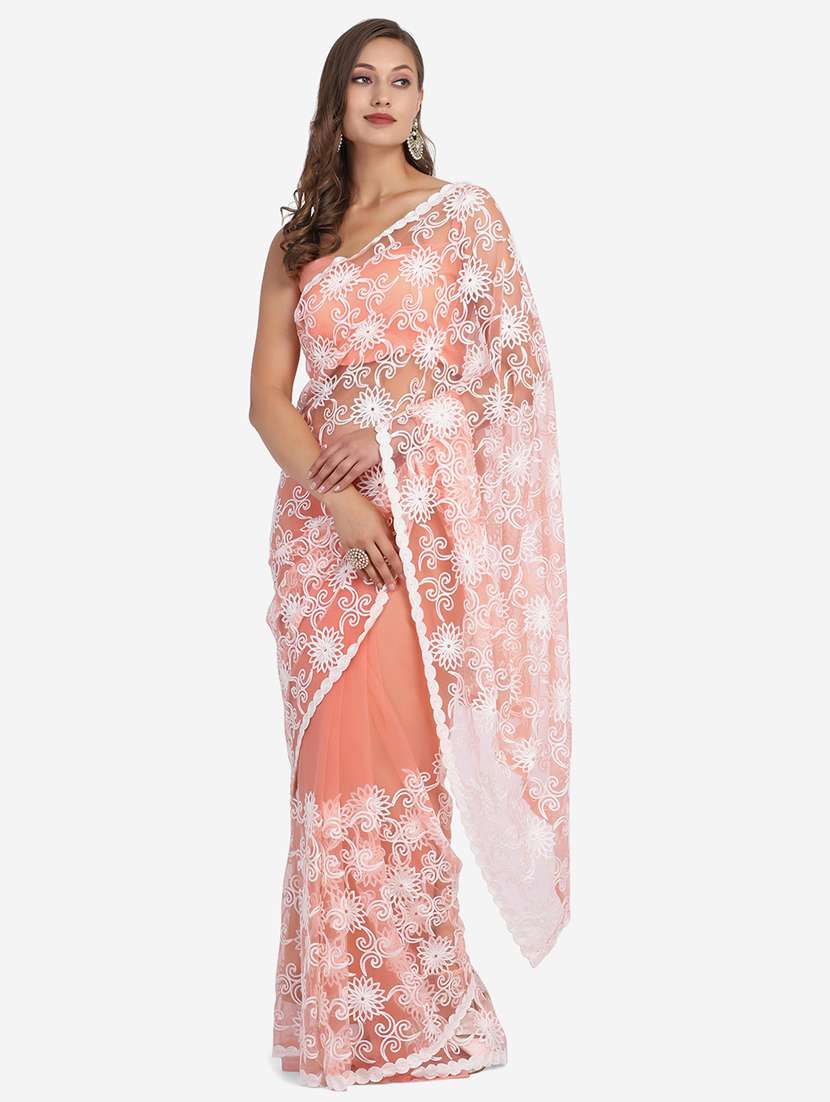 women's floral peach colored saree