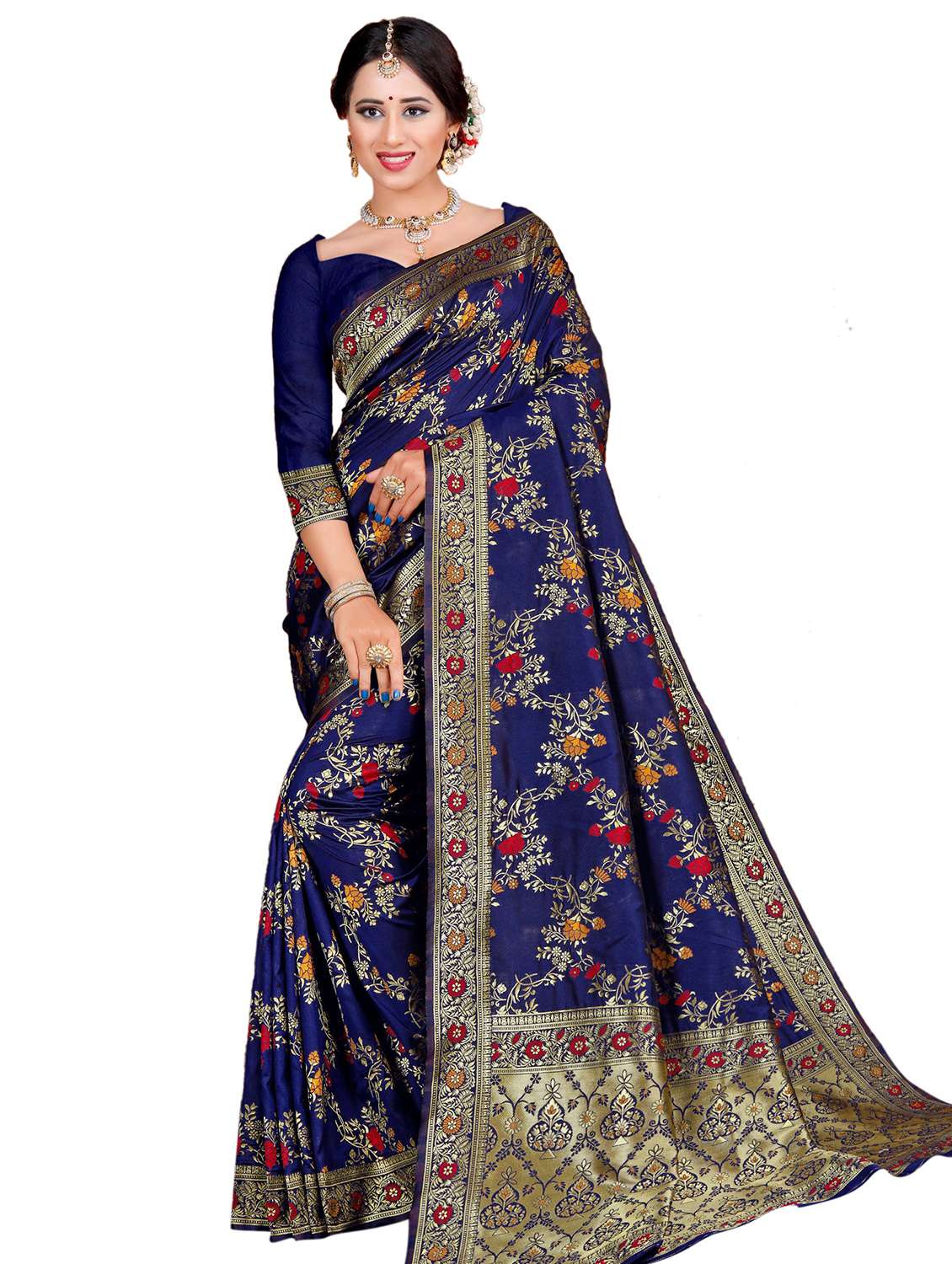 self design woven saree with blouse