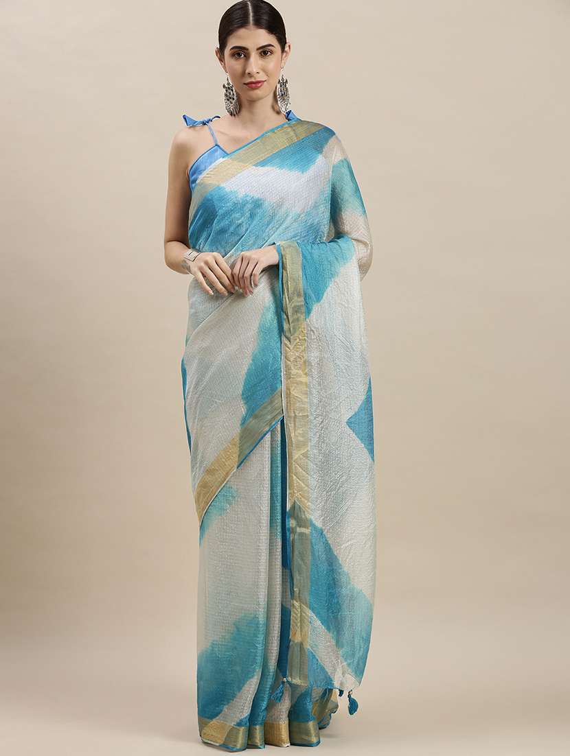 women's tie & dye light blue colored saree with blouse
