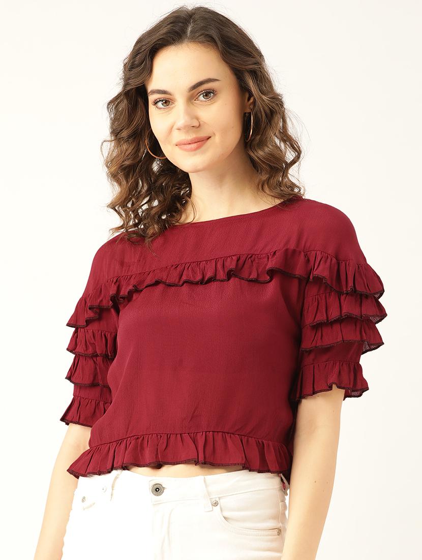 women's ruffle boat neck top - 17961051 - Zoom Image - 0