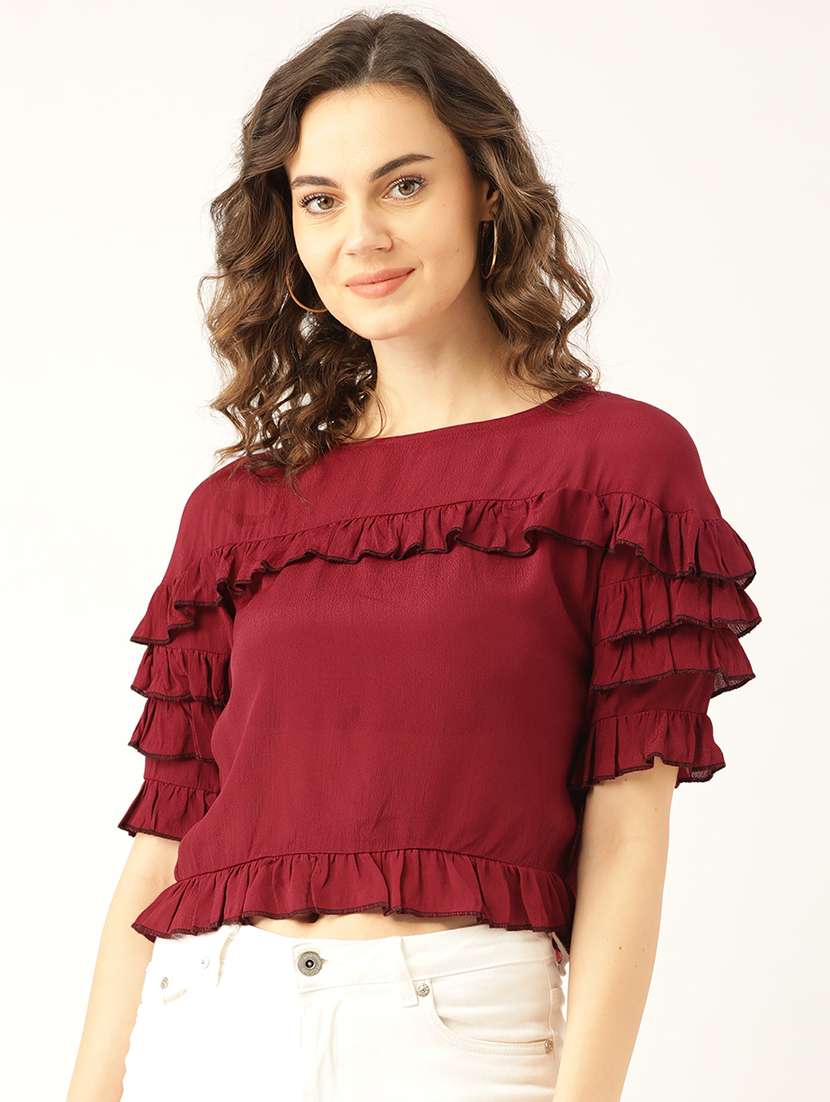 Women's Ruffle Boat Neck Top