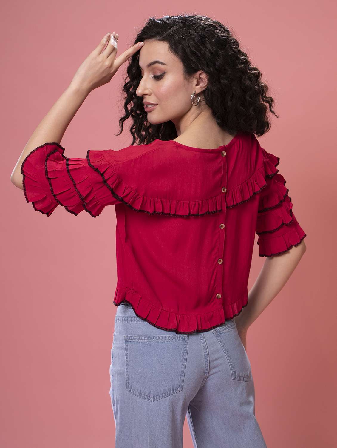 women's ruffle boat neck top - 17961051 -  Standard Image - 2