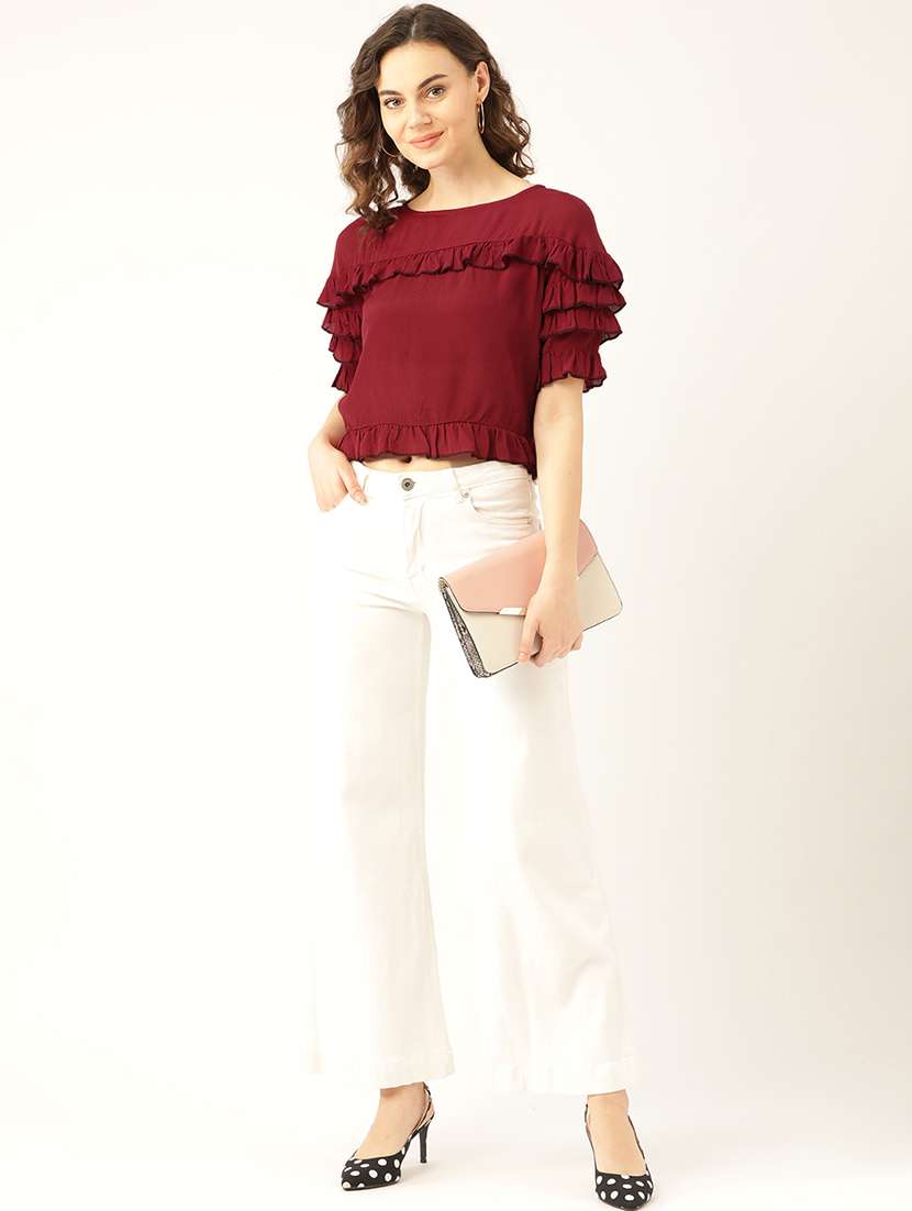 Women's Ruffle Boat Neck Top