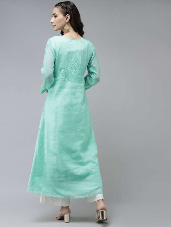 ada hand-embroidered sea green chikankari a-line kurta  - 17961248 -  Standard Image - 2