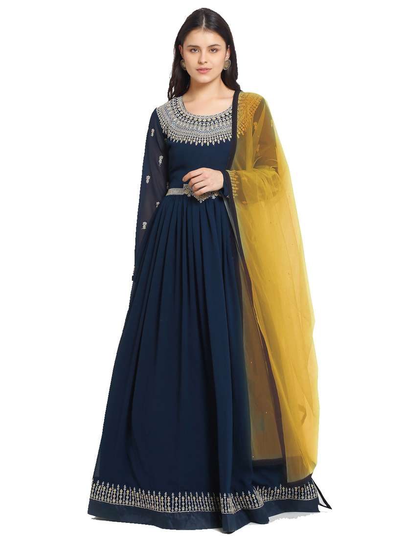 navy georgette semistitched suit