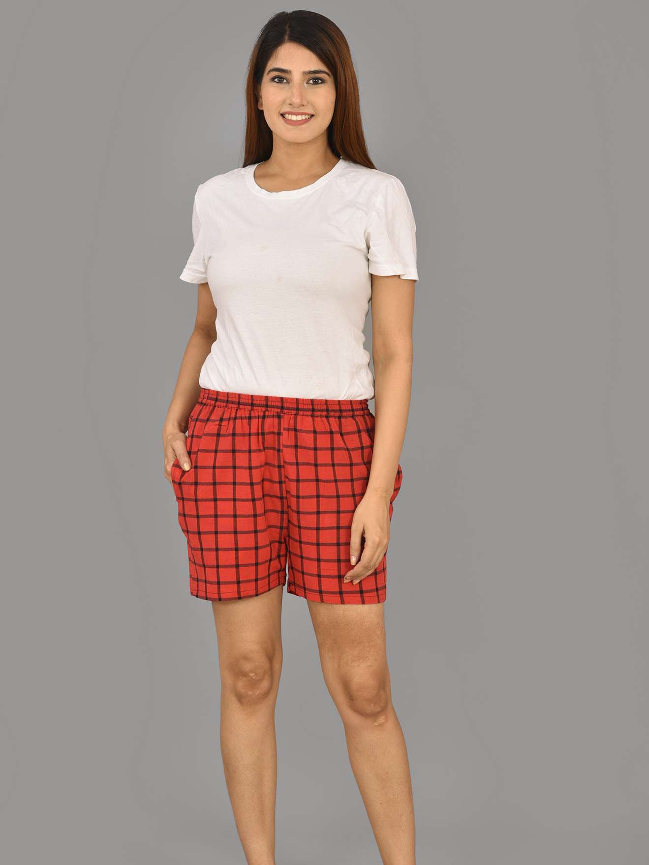 aurish cotton red shorts 