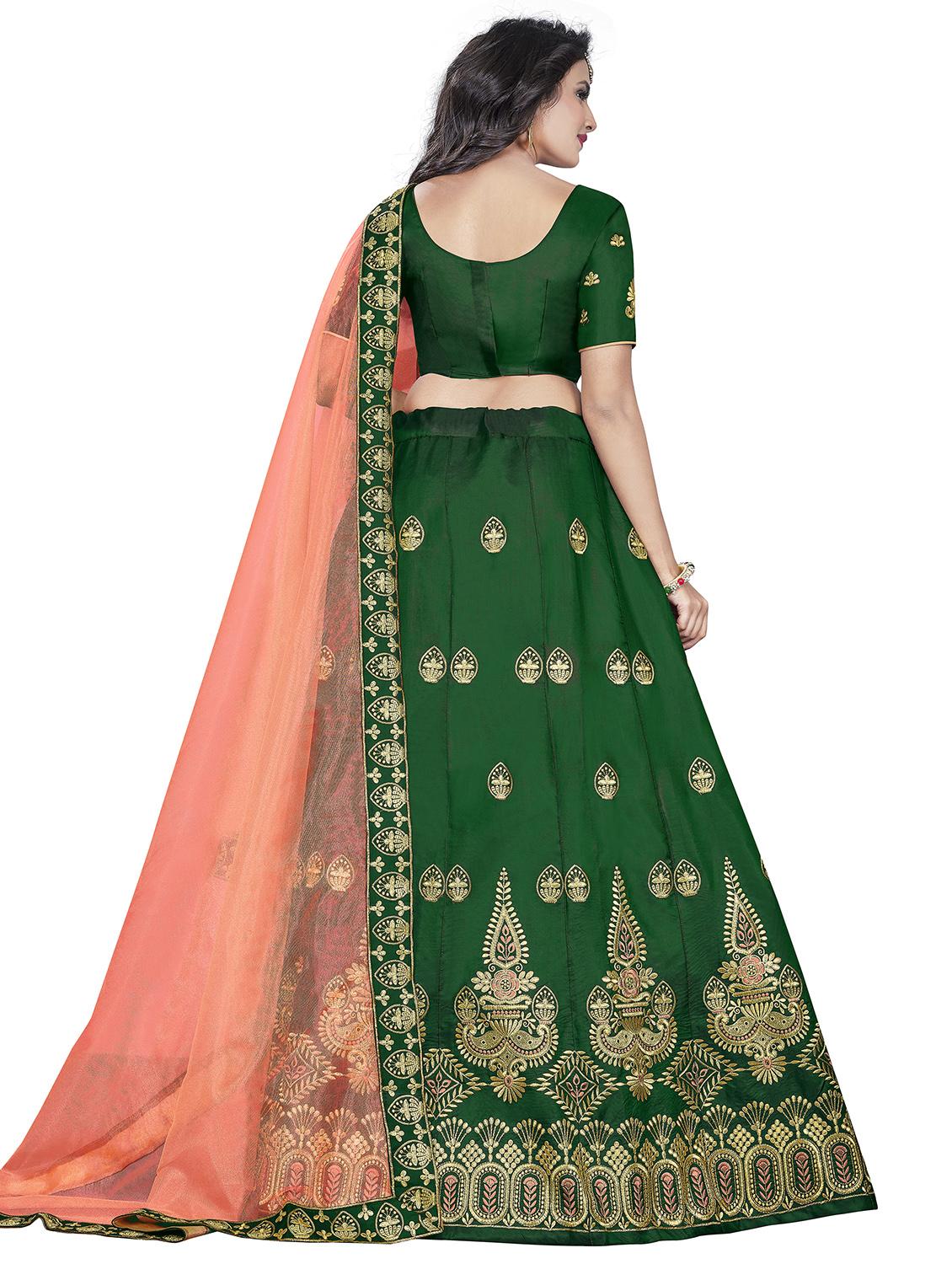 bottle green panelled lehenga - 17961765 - Standard Image - 2