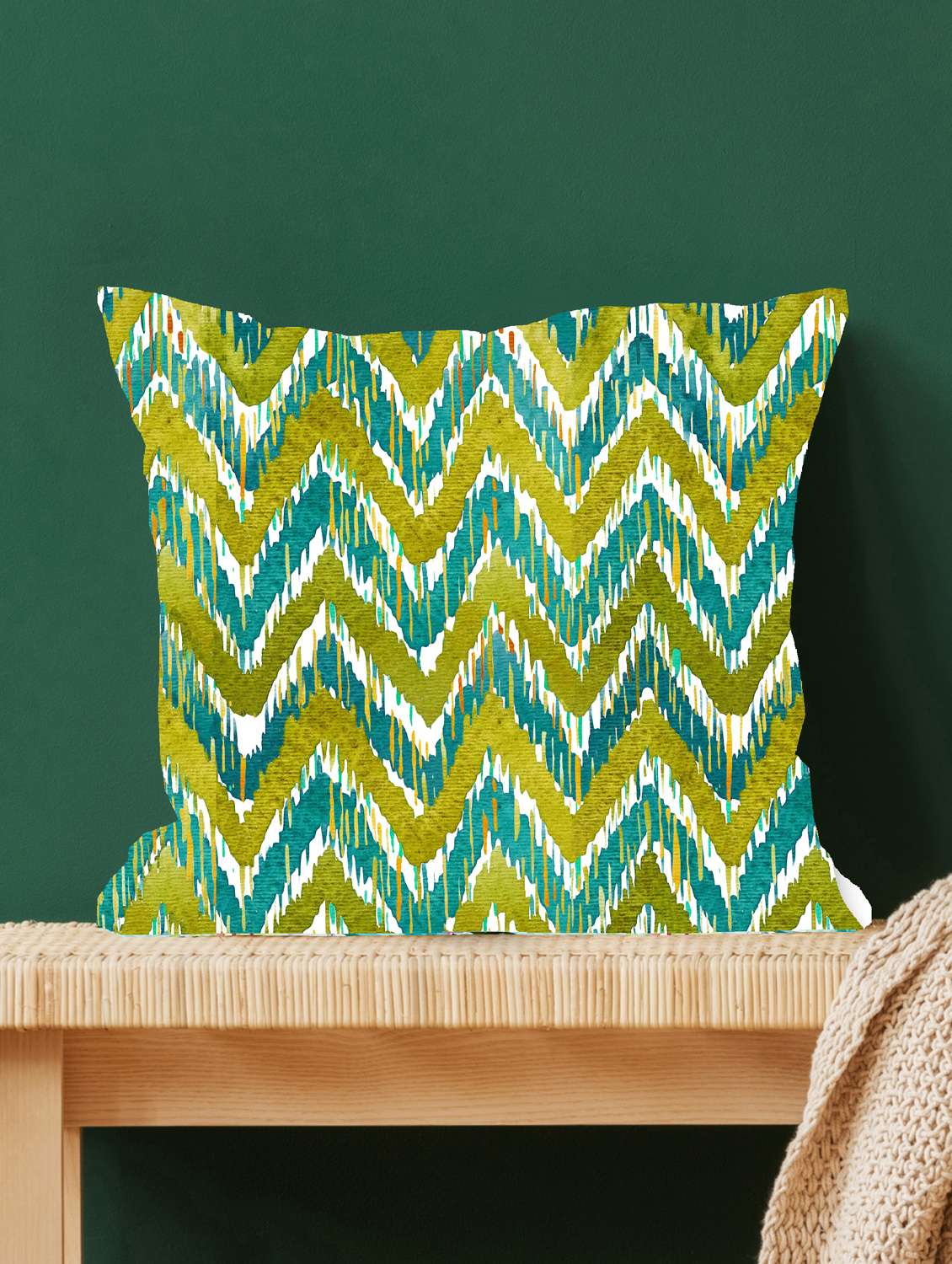 ambbi collections multicolour ikat abstract digital print 100 % satin 16x16 inch cushion cover, set of 1