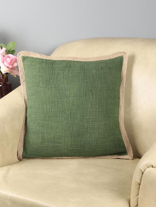 ambbi collections cotton slub cushion cover with jute trime  16x16 inch cushion cover, set of 1 - 17961964 -  Standard Image - 0