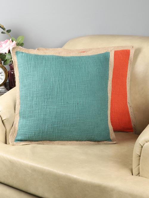 ambbi collections cotton slub cushion cover with jute trime  16x16 inch cushion cover, set of 2 - 17961965 -  Standard Image - 0