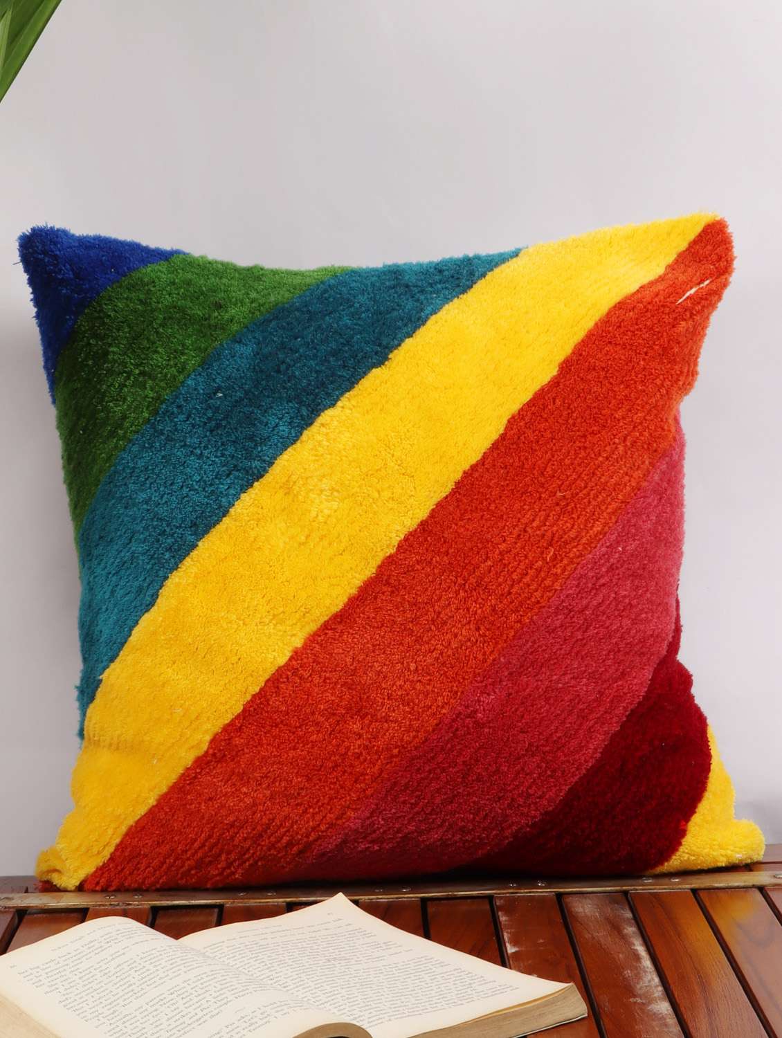 ambbi collections cotton tuftted multicolour stripe cushion cover  16 x 16 inches in cotton, set of 1