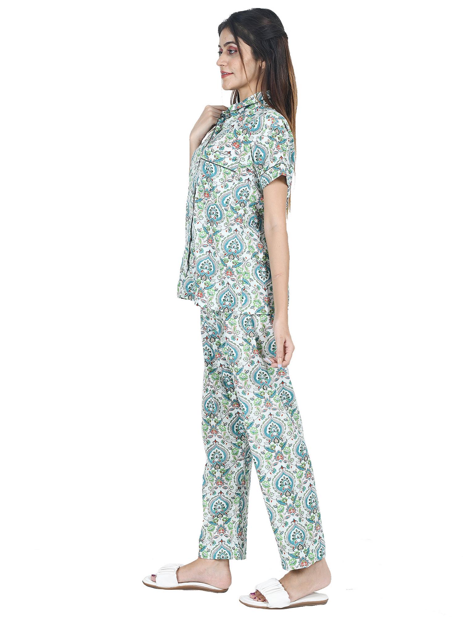 culture cotton green floral printed nightwear / sleepwear pyjama set - 17962001 - Standard Image - 2