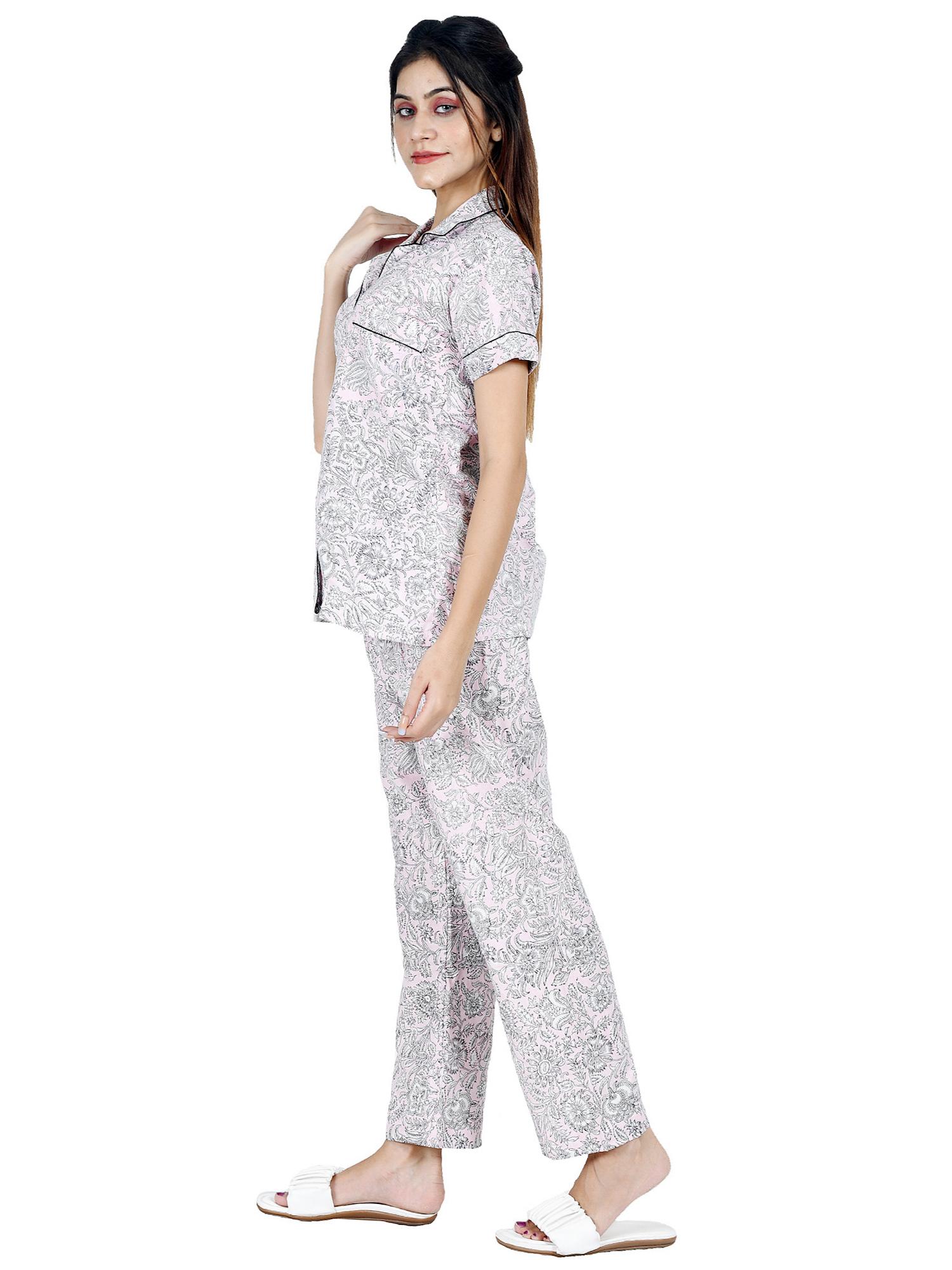 light pink floral printed nightwear pyjama set - top pyjama set - 17962038 - Standard Image - 2