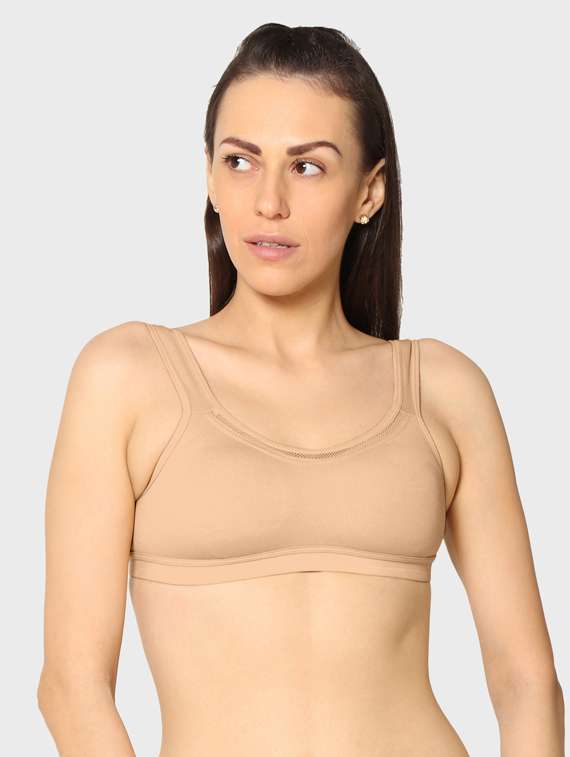 beige solid sports bra