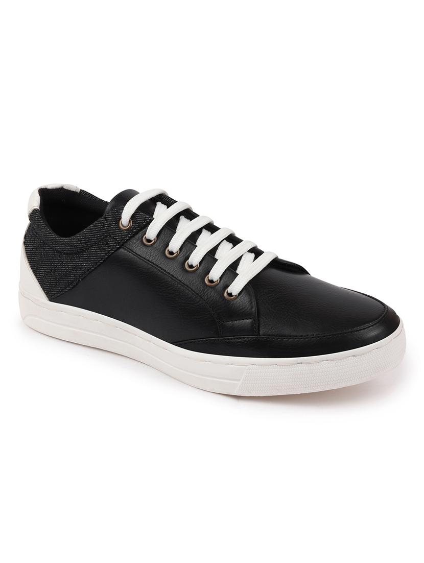 black pu lace up sneakers