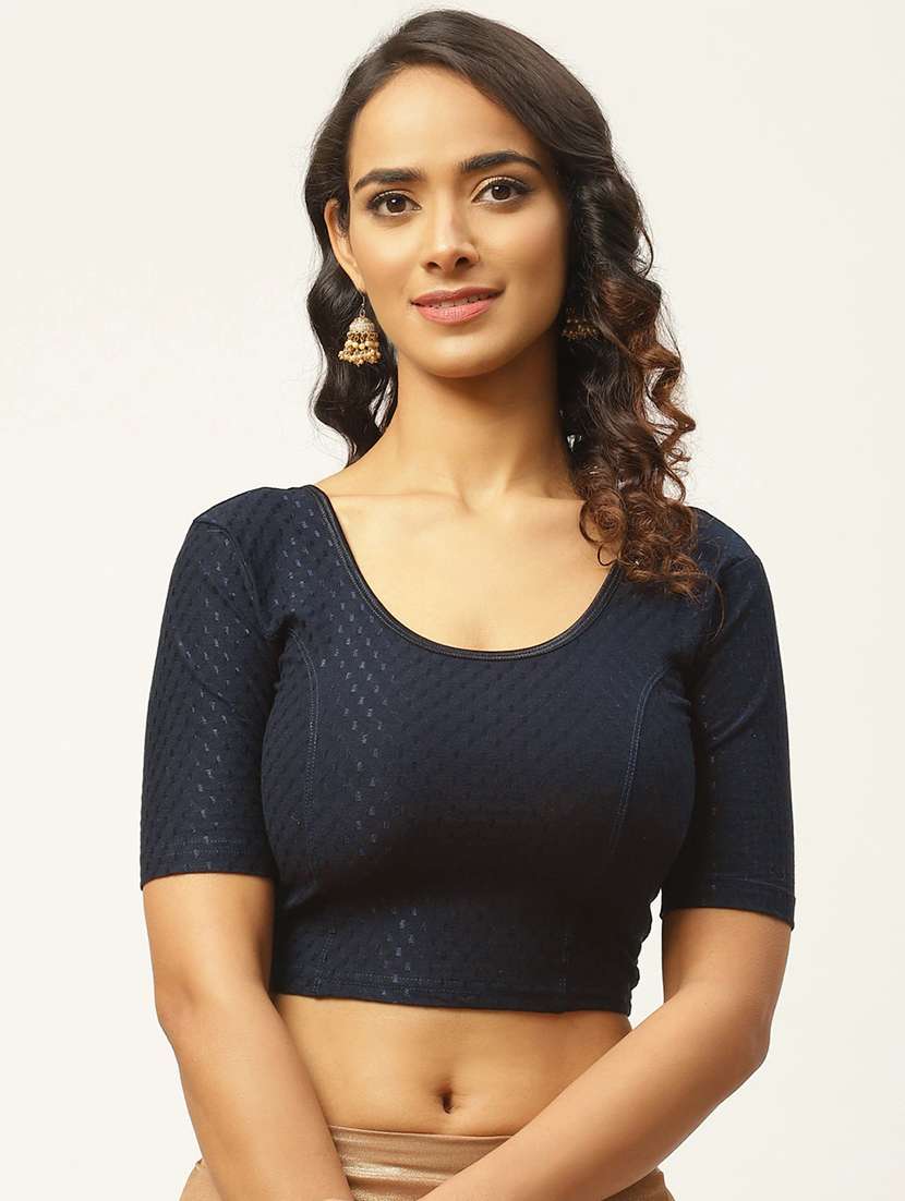 blue cotton solid blouse