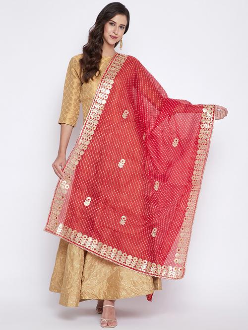 red cotton blend dupatta - 17965577 - Standard Image - 0