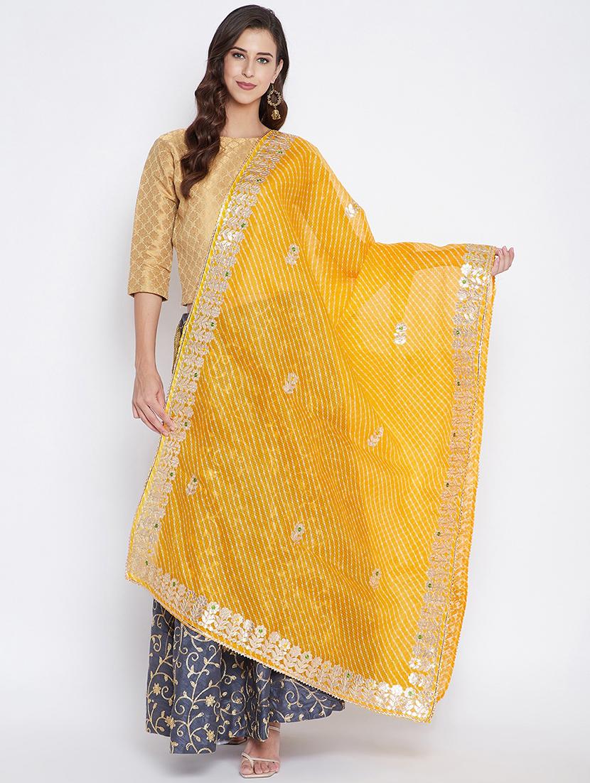 yellow cotton blend dupatta - 17965580 - Zoom Image - 0