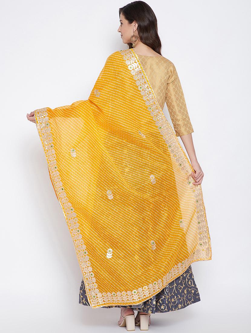 yellow cotton blend dupatta - 17965580 - Standard Image - 2