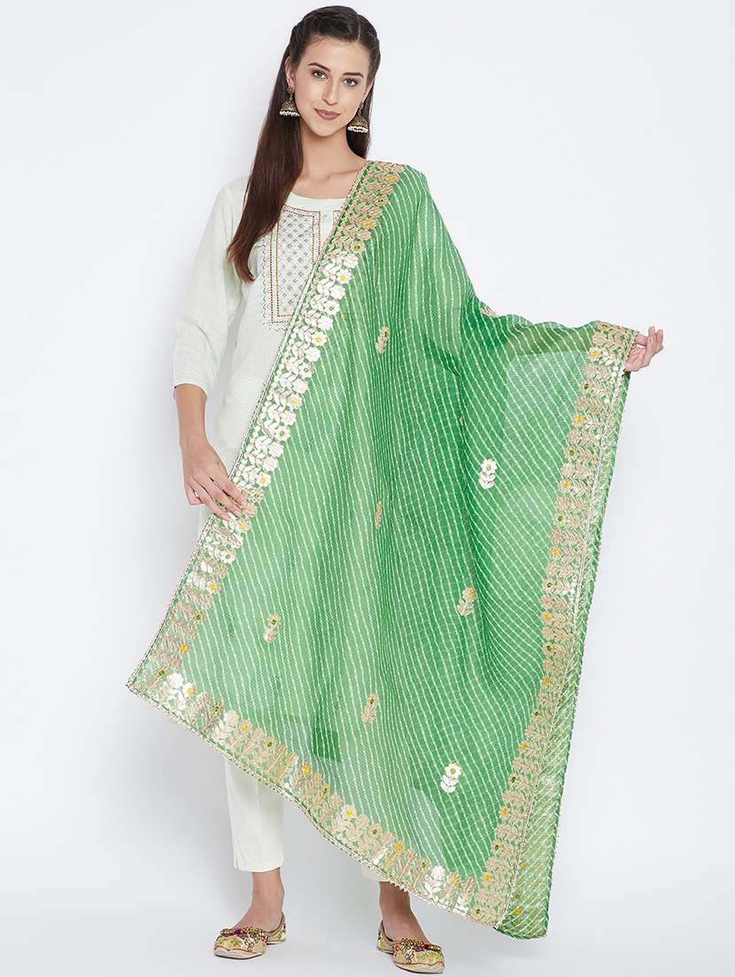 green cotton blend dupatta