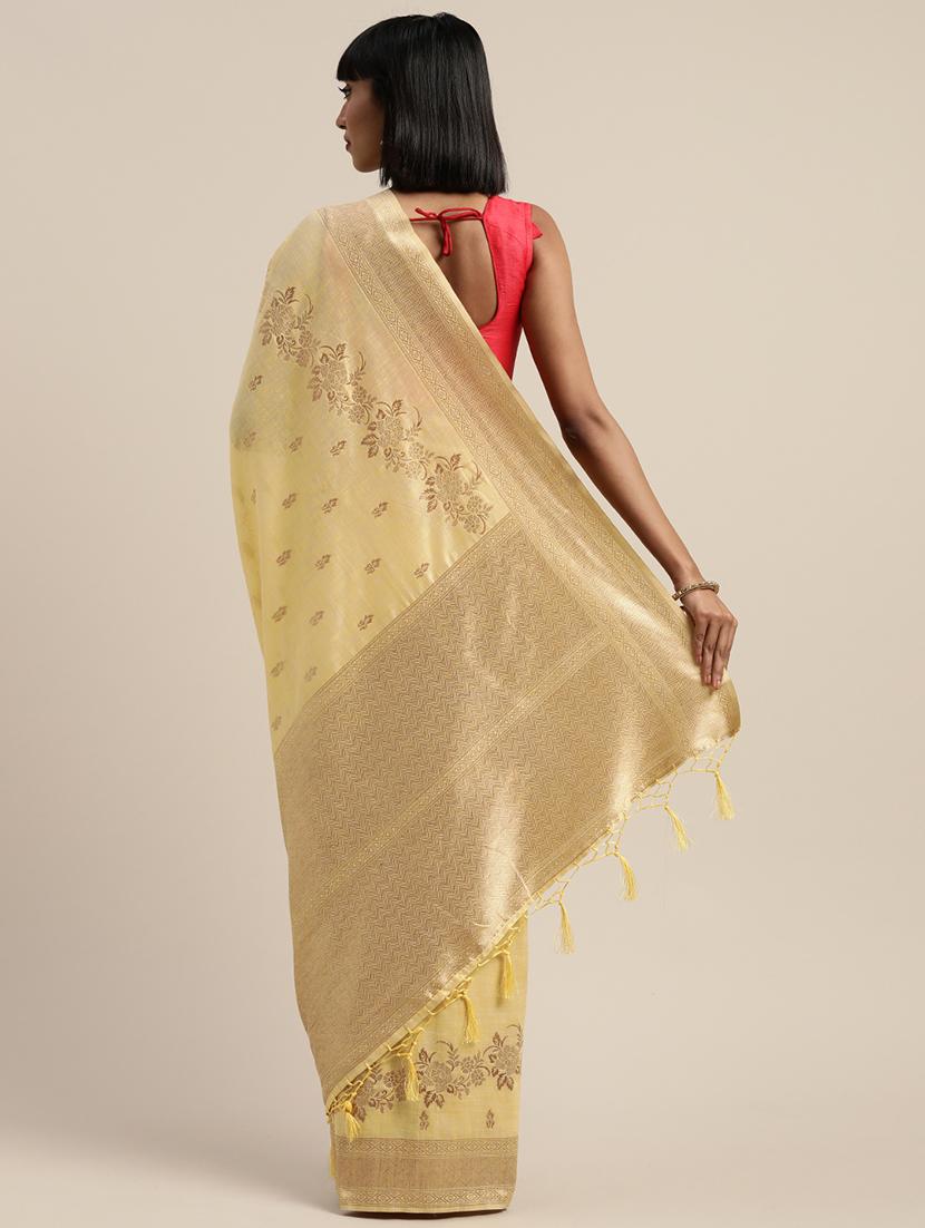 yellow silk blend banarasi saree with blouse - 17969056 - Standard Image - 2