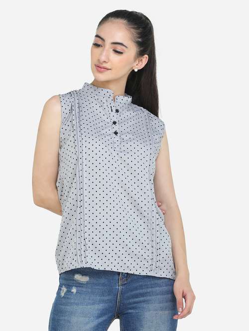 women's straight mandarin neck top - 17969216 -  Standard Image - 0