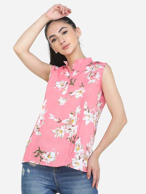 women's straight mandarin neck top - 17969217 - Standard Image - 0