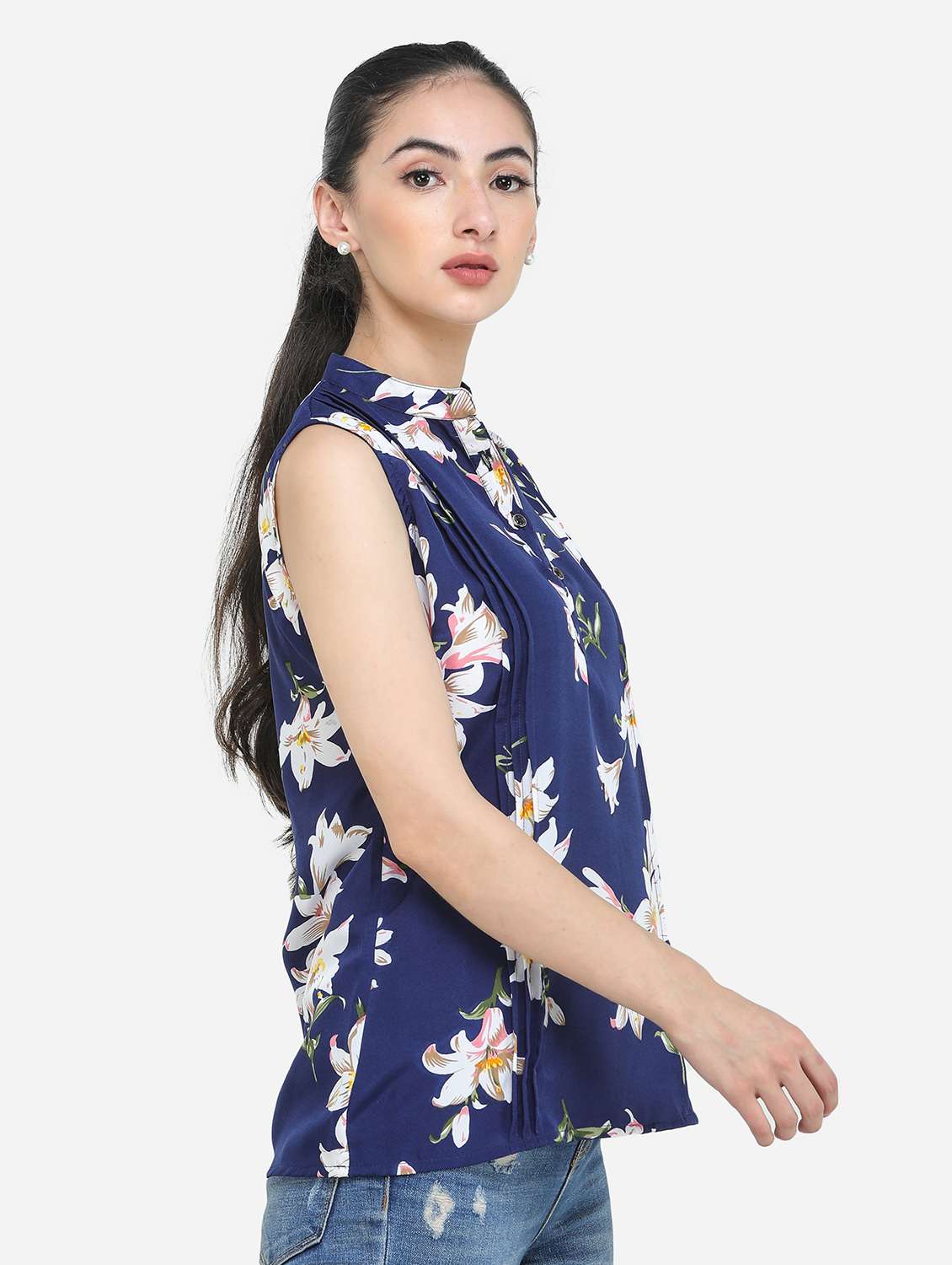 women's a line mandarin neck top - 17969218 -  Standard Image - 2