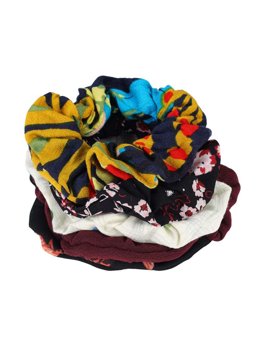 set of 5 multi colored printed scrunchies