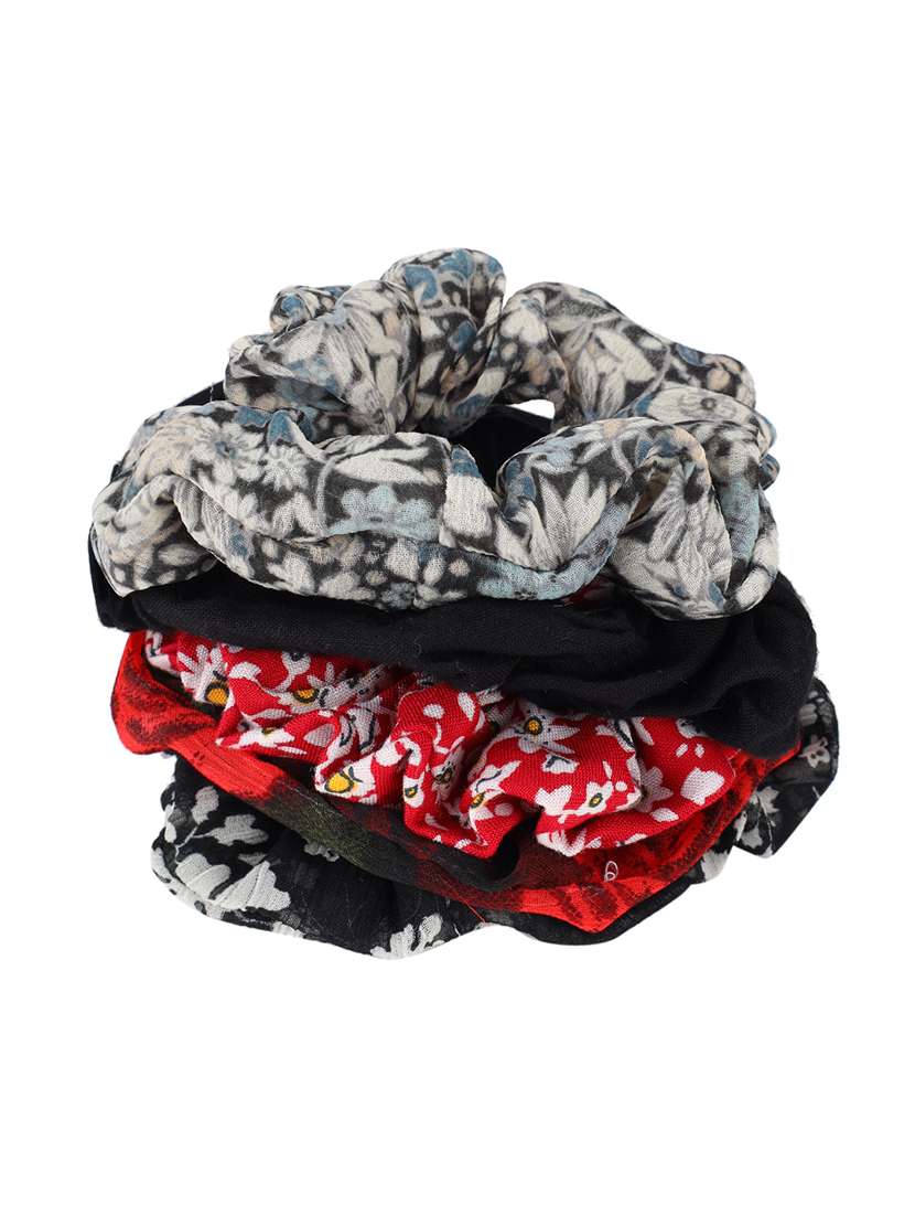 set of 5 multi colored printed scrunchies
