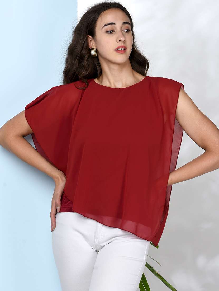 women's asymmetric round neck top