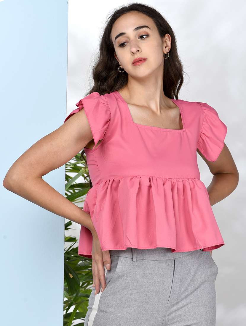 solid ruffle top