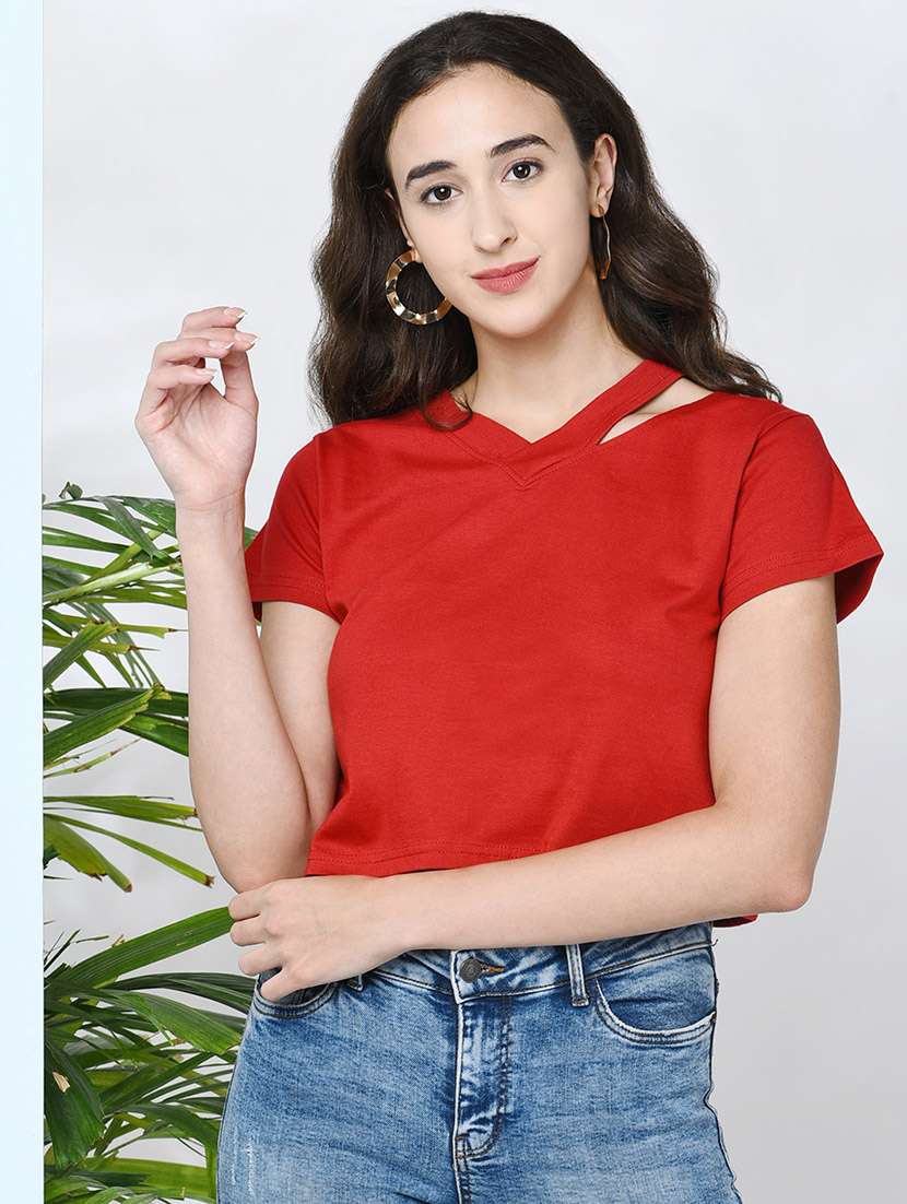 women's crop v neck top