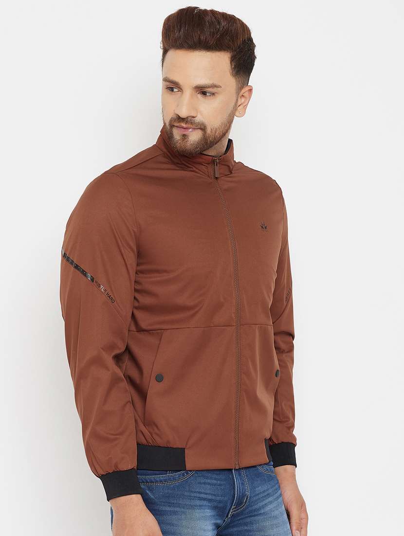 brown solid casual jacket - 17970422 - Standard Image - 2