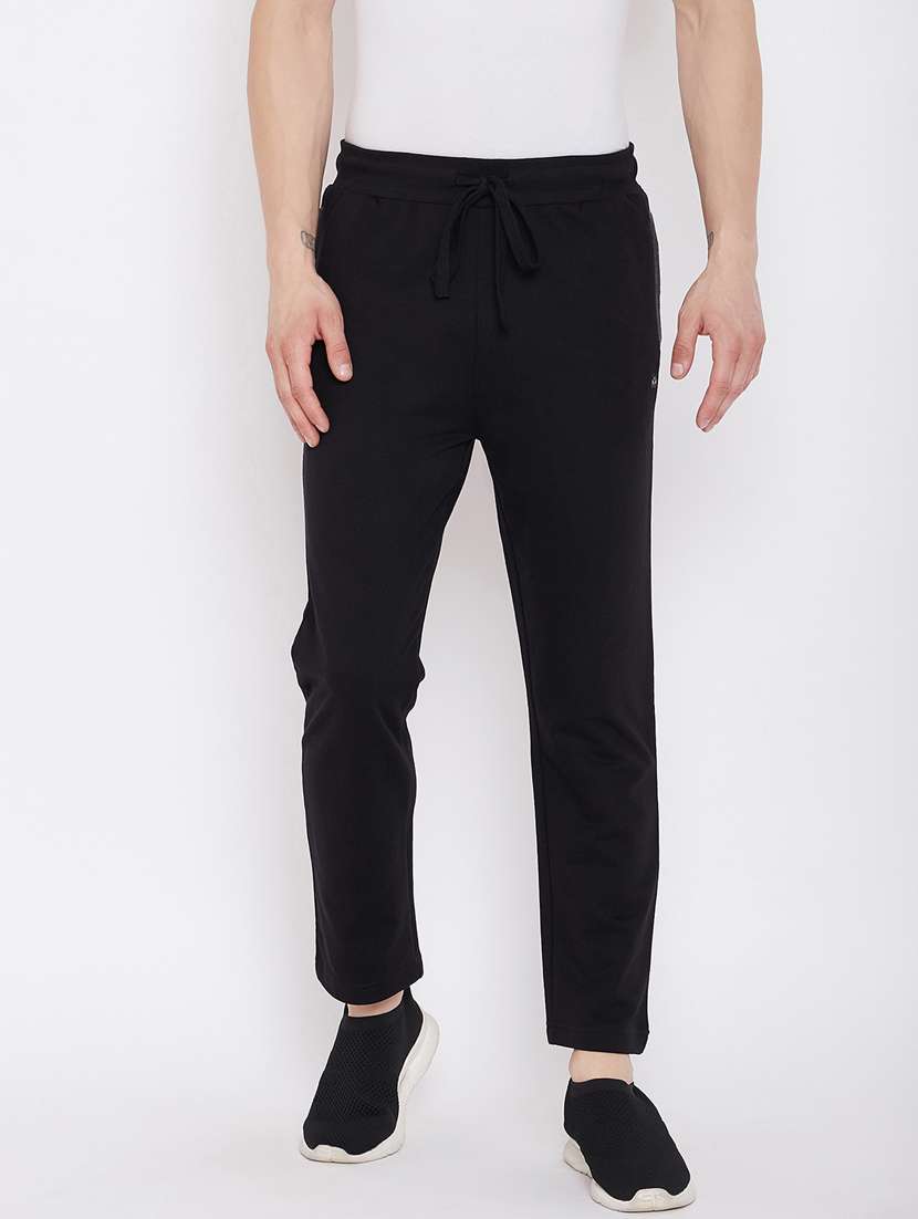 black solid ankle length track pant