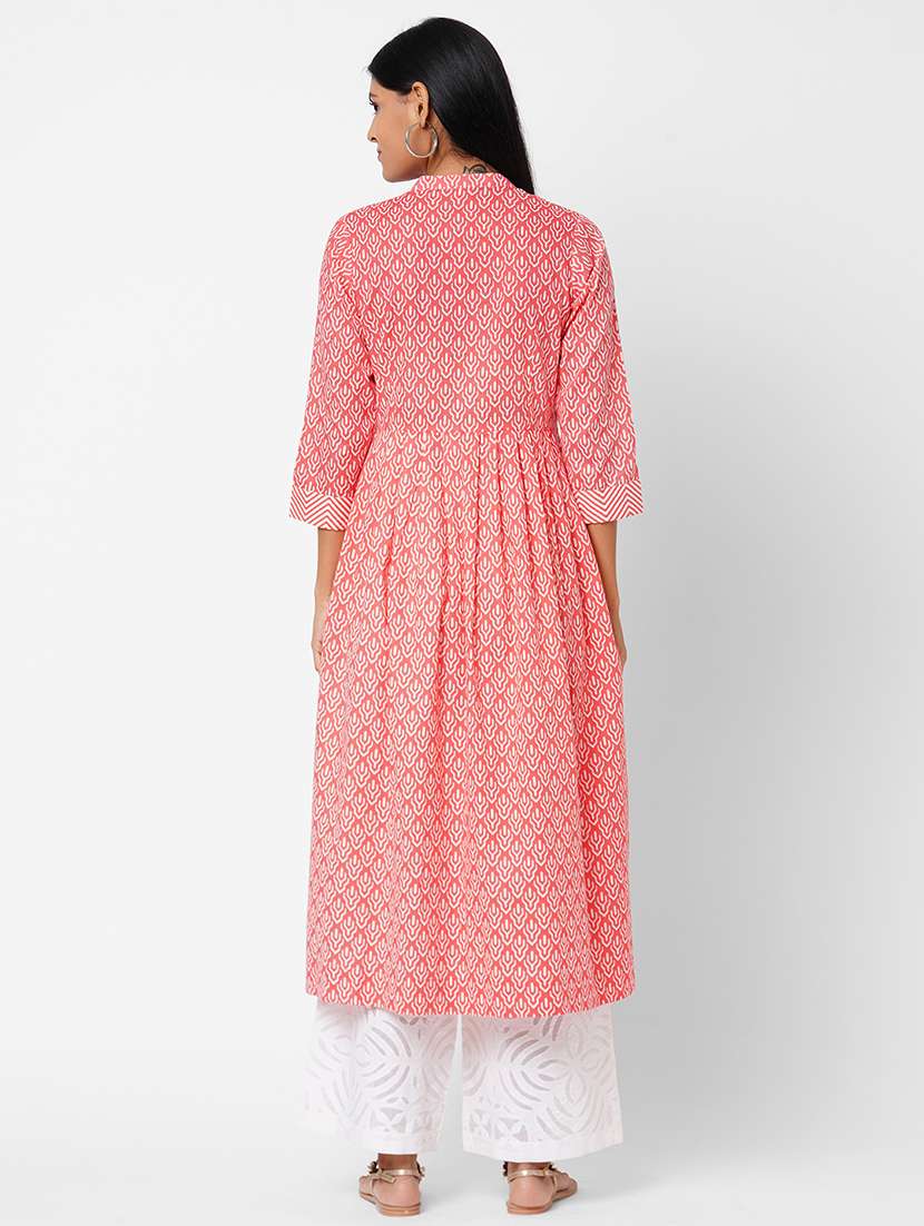 pink cotton flared kurta - 17971032 - Standard Image - 2