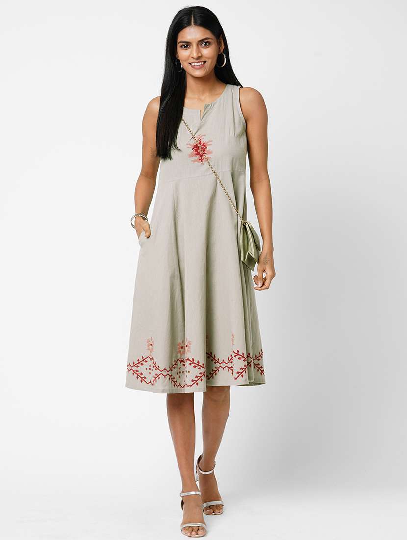 block print fit & flare ethnic dress
