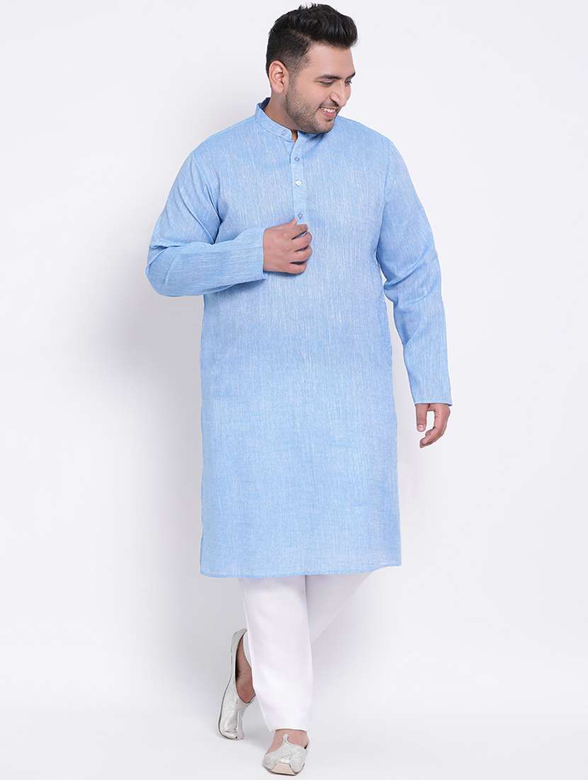 blue solid kurta pyjama ethnic wear set