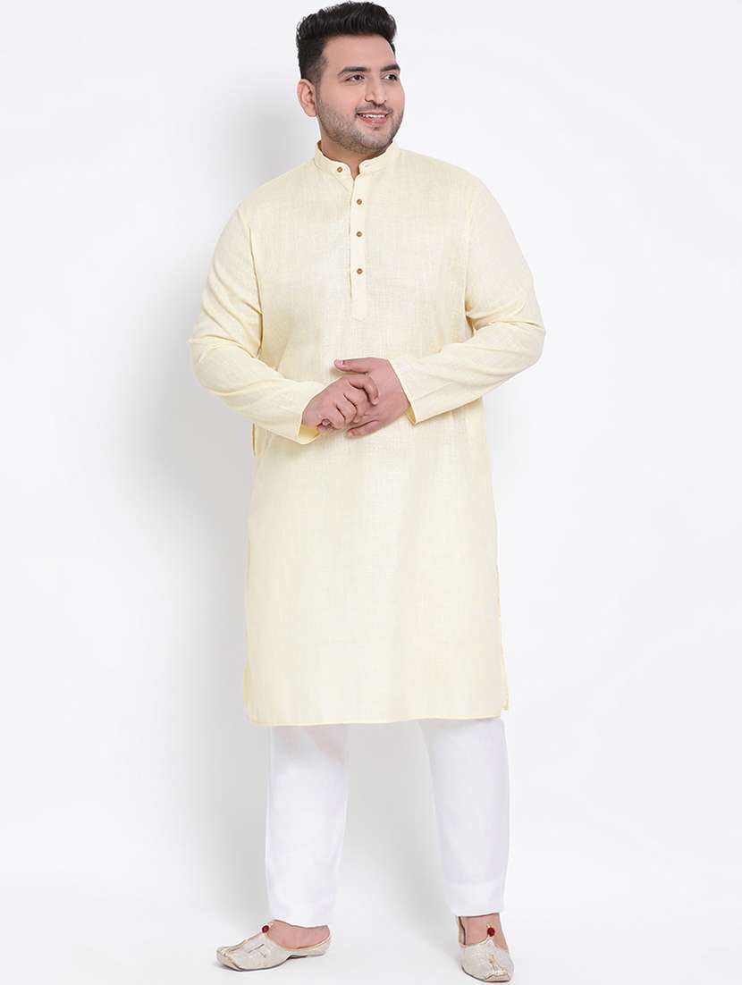 yellow solid kurta pyjama ethnic wear set