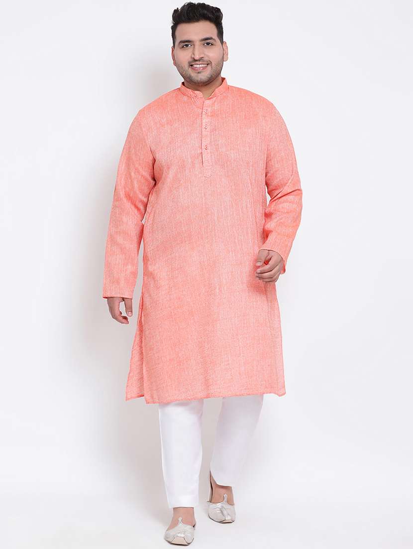 peach solid kurta pyjama ethnic wear set