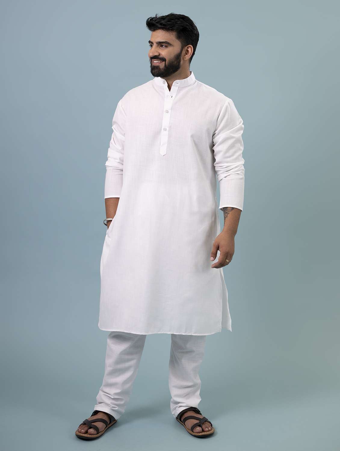 white solid kurta pyjama ethnic wear set