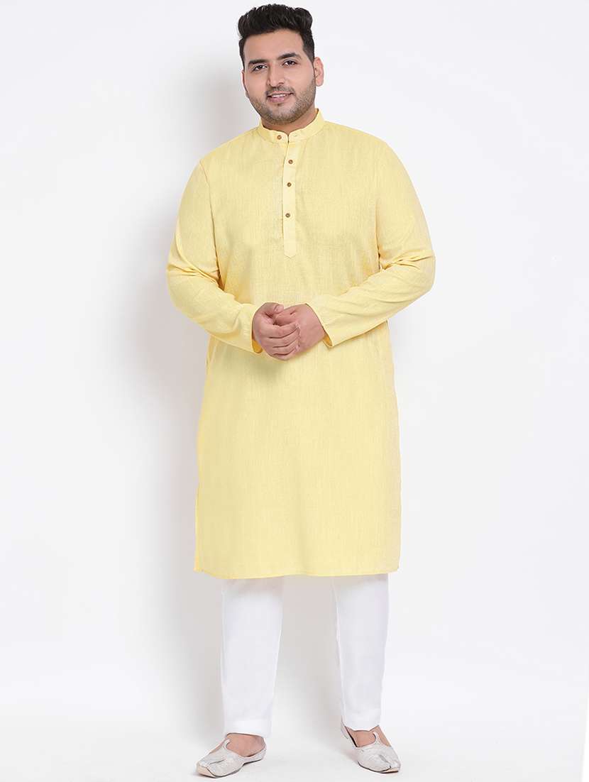yellow solid kurta pyjama ethnic wear set