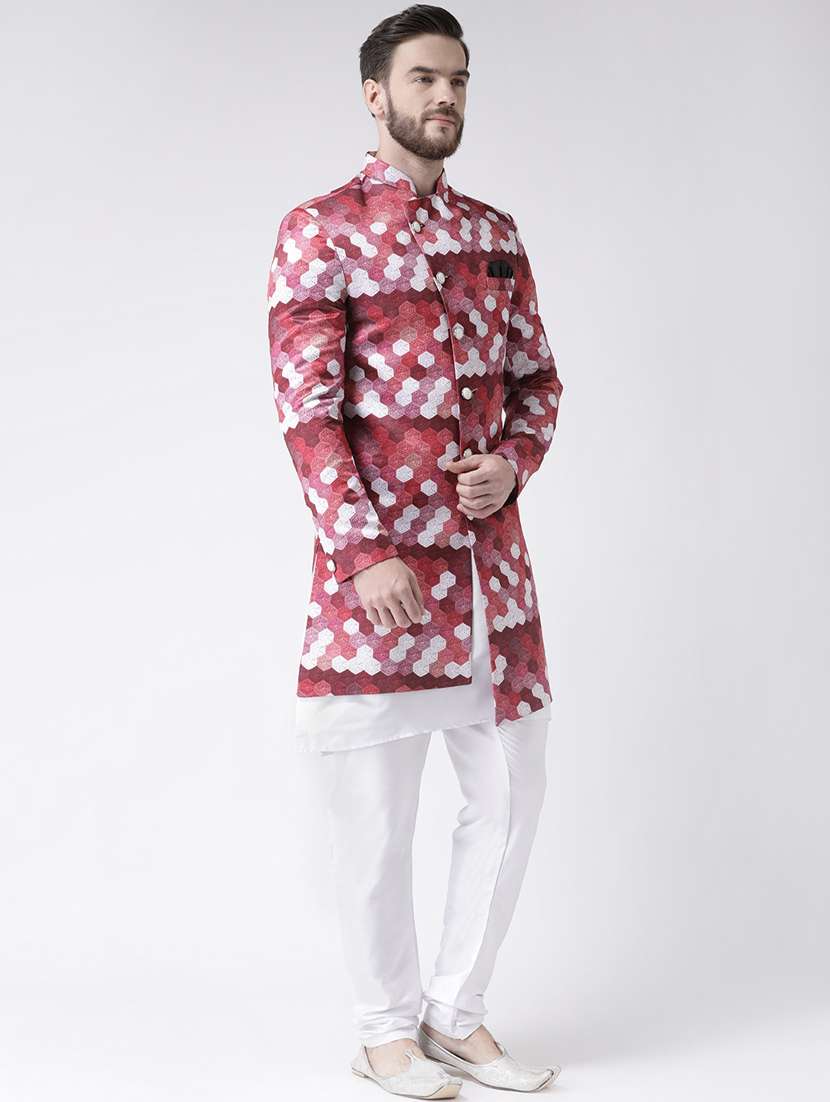 maroon printed sherwani set - 17976345 -  Standard Image - 2