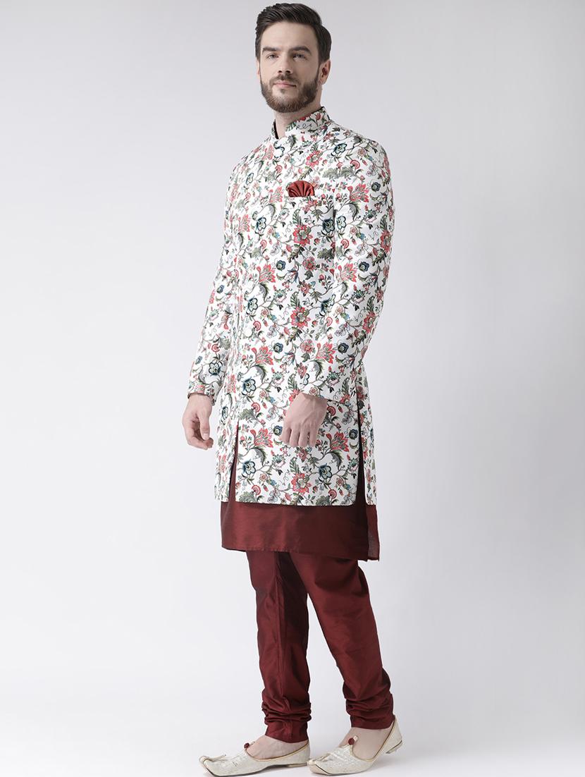 off white printed sherwani set - 17976346 - Standard Image - 2