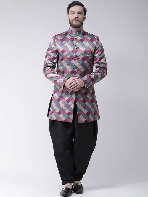 multi colored checkered sherwani set - 17976363 - Standard Image - 0