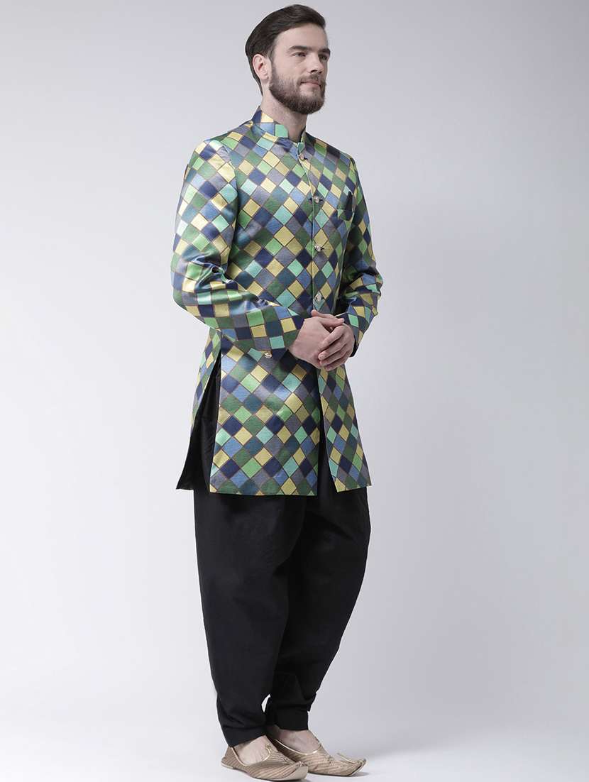 multi colored checkered sherwani set - 17976365 - Standard Image - 2