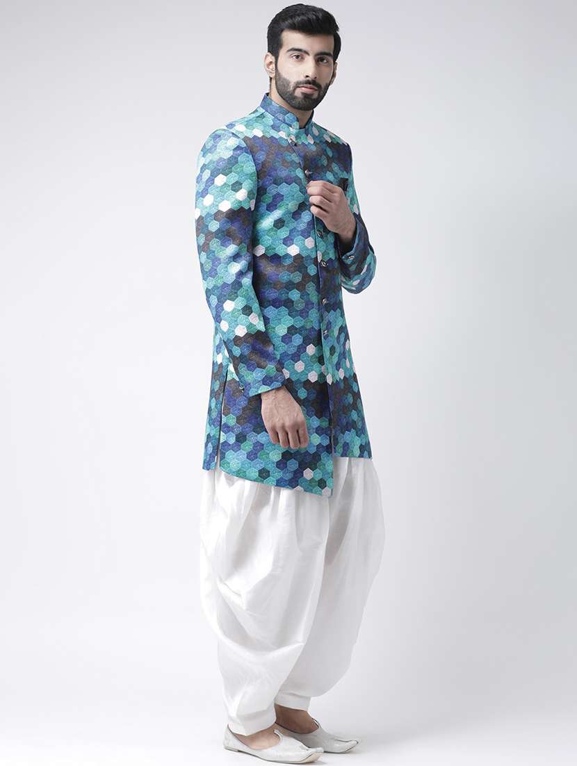 blue printed sherwani set - 17976381 - Standard Image - 2